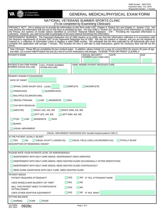 GENERAL MEDICALPHYSICAL EXAM FORM screenshot