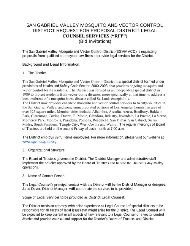 San Gabriel Valley Mosquito And Vector Control District Request For Proposal District Legal Counsel  screenshot
