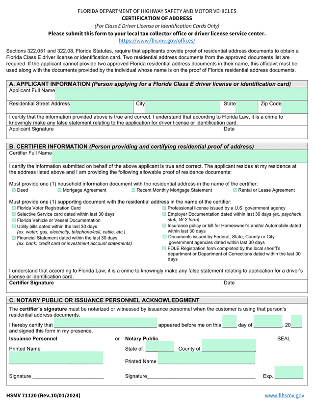Certification Of Address screenshot