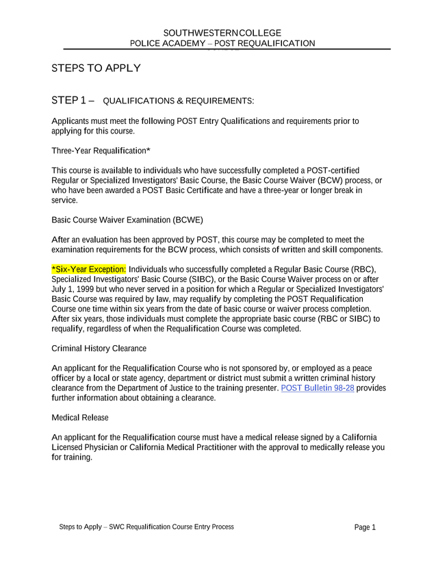 POST Requalification Course Steps To Apply screenshot