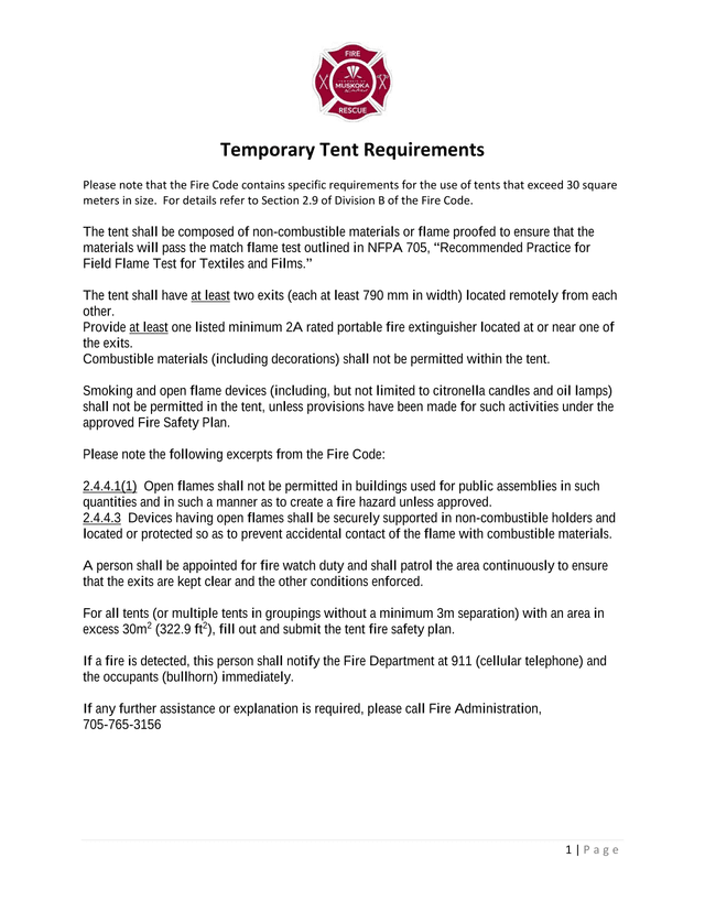 Temporary Tent Requirements screenshot