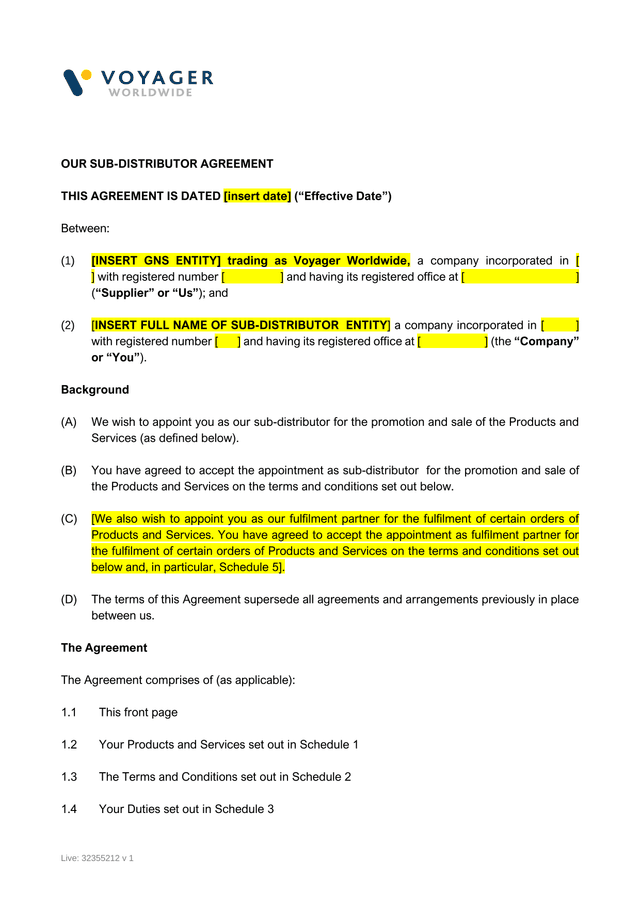 OUR SUB DISTRIBUTOR AGREEMENT screenshot
