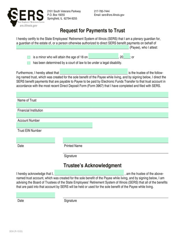Request For Payments To Trust TrusteeS Acknowledgment screenshot
