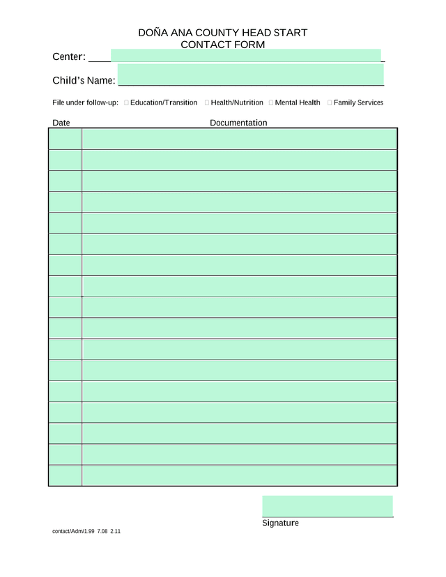 Doa Ana County Head Start Contact Form screenshot