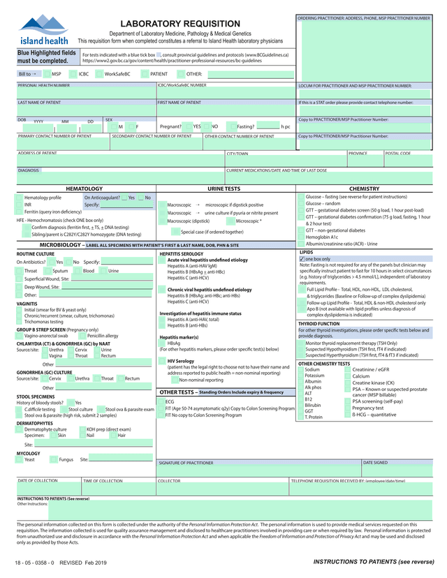 Medical Diagnostic Test Requisition screenshot