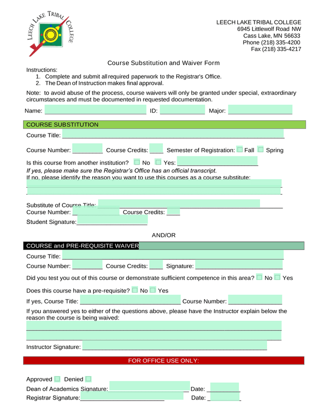 Course Substitution And Waiver Form screenshot