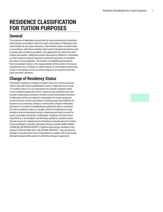 Residence Classification For Tuition Purposes screenshot