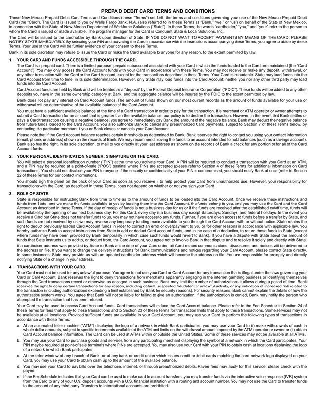 Prepaid Debit Card Terms And Conditions screenshot