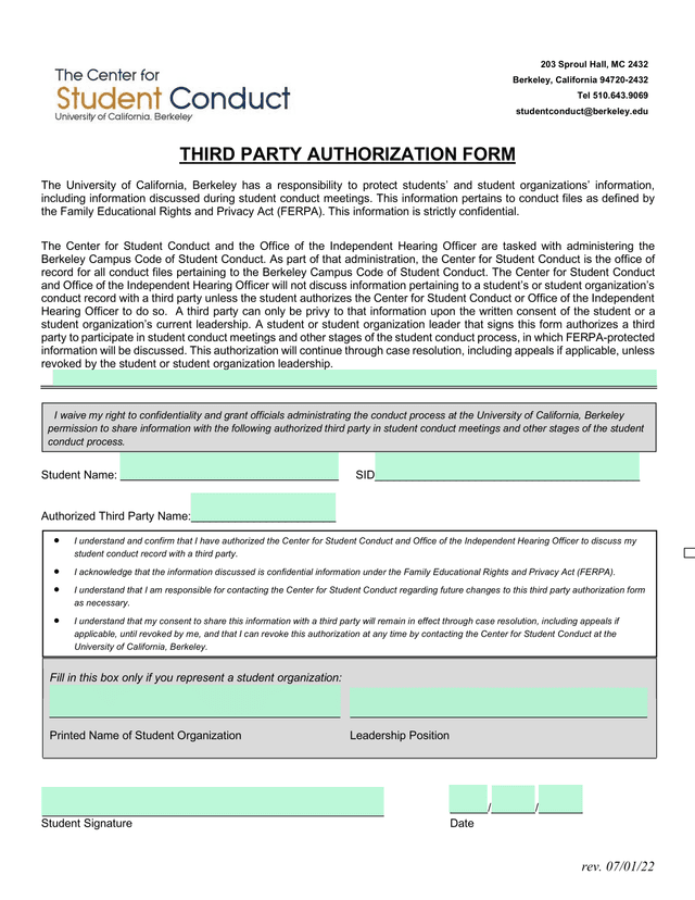 Third Party Authorization Form screenshot