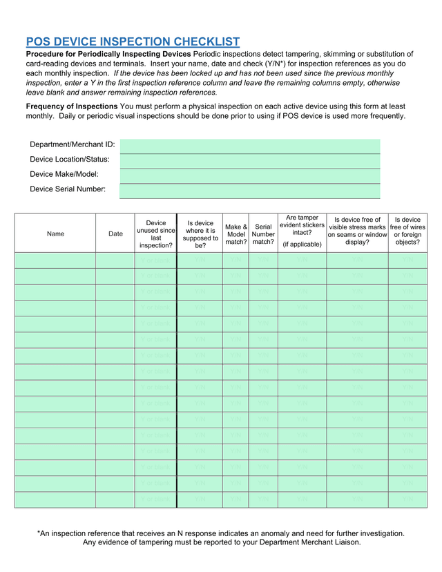 POS Device Inspection Checklist screenshot