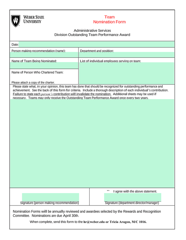 Team Nomination Form   Administrative Services Division Outstanding Team Performance Award screenshot