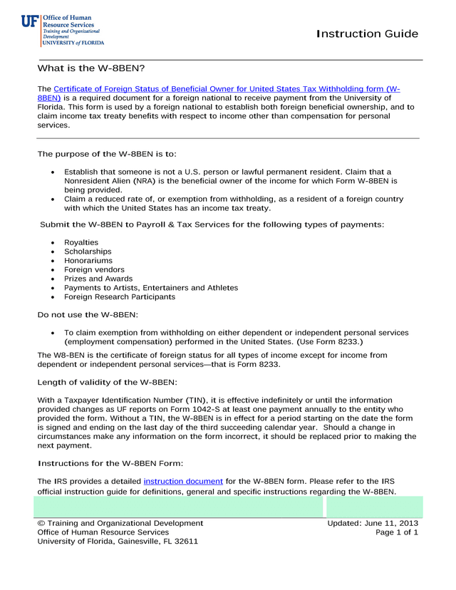 Certificate Of Foreign Status Of Beneficial Owner For United States Tax Withholding (W 8BEN) screenshot