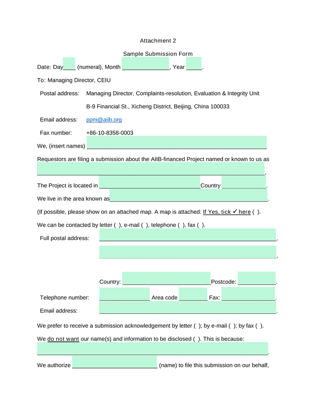Sample Submission Form screenshot