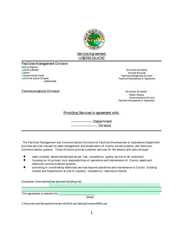 Facilities Management Division Service Agreement Users Guide screenshot