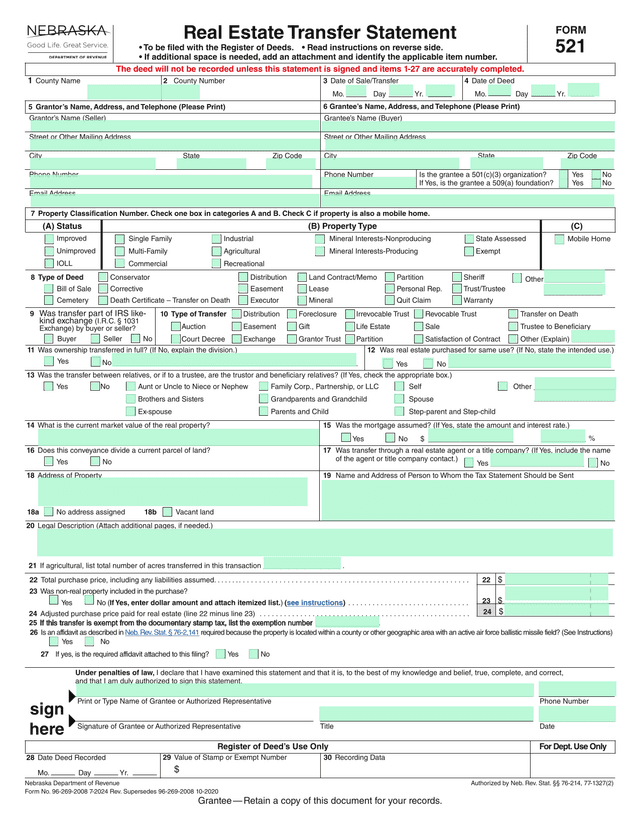 Real Estate Transfer Form screenshot