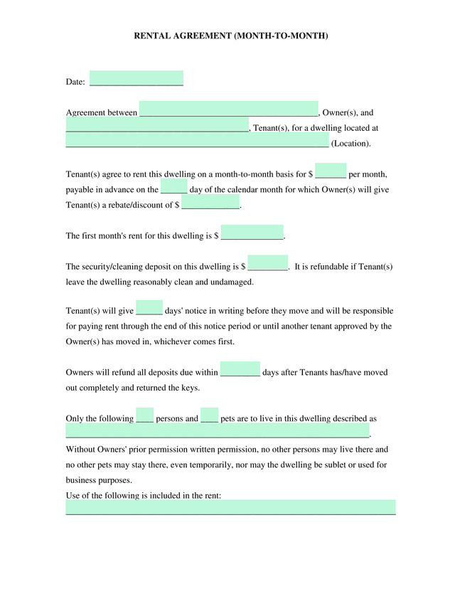 Rental Agreement (Month To Month) screenshot