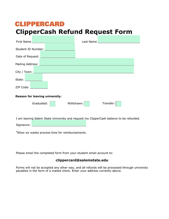 ClipperCash Refund Request Form screenshot