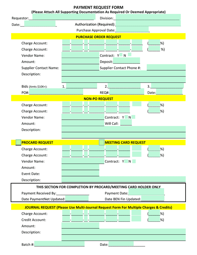 Payment Request Form screenshot
