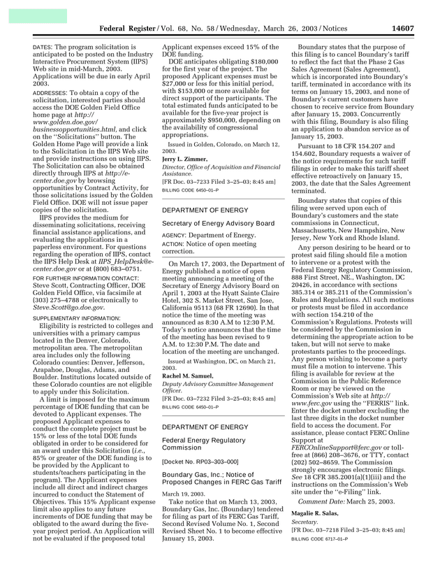 DOE Golden Field Office Program Solicitation screenshot