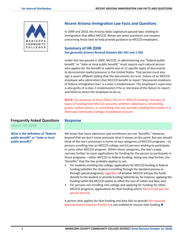 Recent Arizona Immigration Law Facts And Questions screenshot