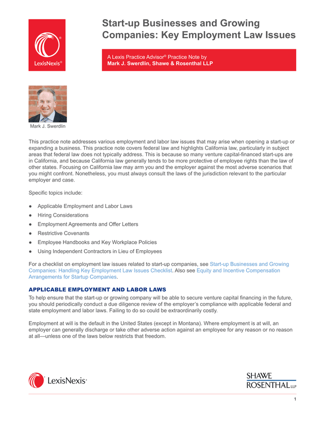 Start Up Businesses And Growing Companies Key Employment Law Issues screenshot