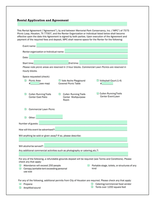 Rental Application And Agreement screenshot