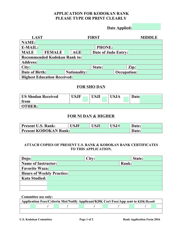 APPLICATION FOR KODOKAN RANK screenshot