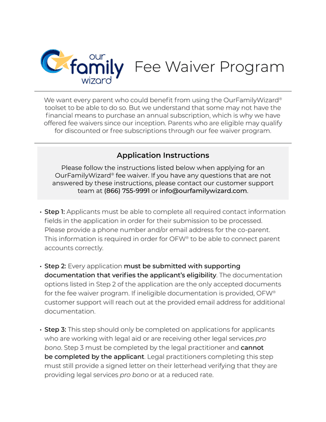 Fee Waiver Program screenshot