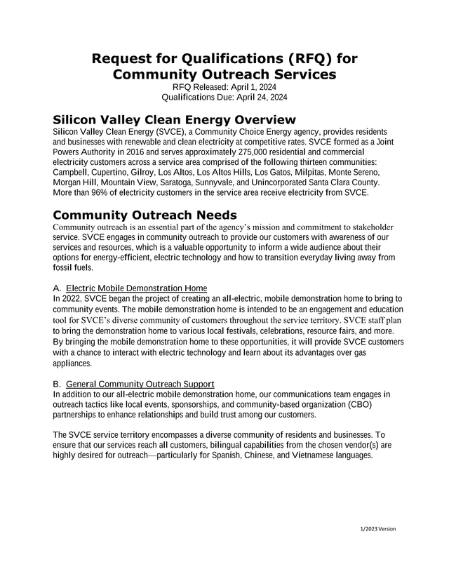 Request For Qualifications (RFQ) For Community Outreach Services screenshot
