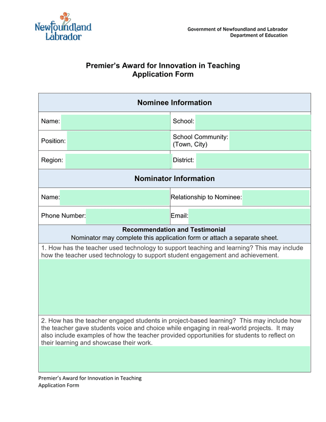 PremierS Award For Innovation In Teaching Application Form screenshot