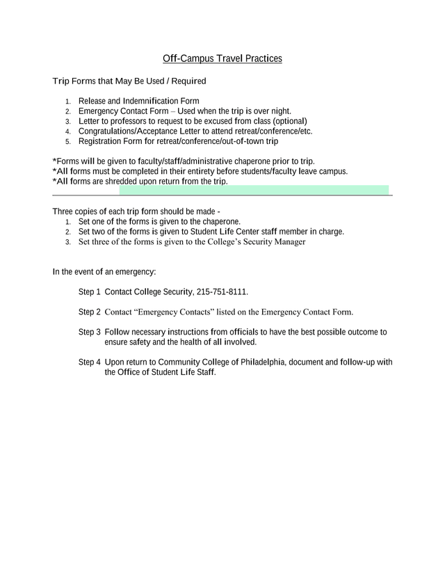 Off Campus Travel Practices screenshot