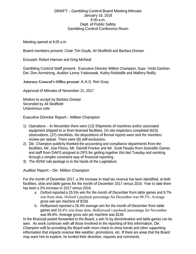 Gambling Control Board Meeting Minutes screenshot