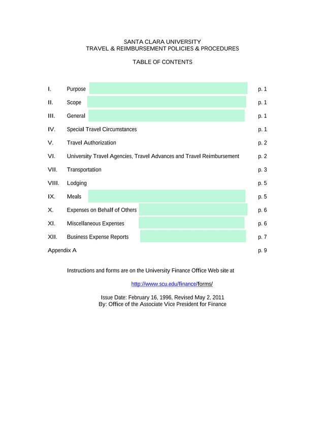 Santa Clara University Travel  Reimbursement Policies  Procedures screenshot