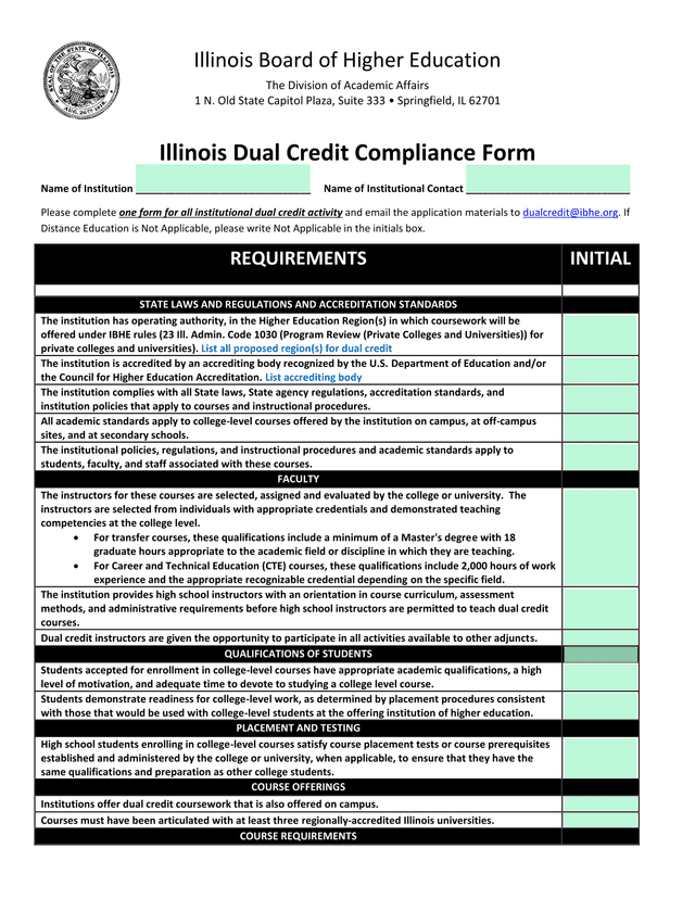 Illinois Dual Credit Compliance Form screenshot
