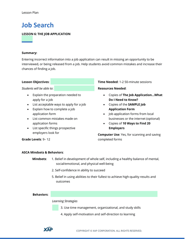 Job Search Lesson Plan screenshot