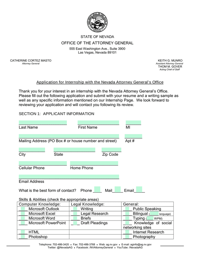 Application For Internship With The Nevada Attorney GeneralS Office screenshot