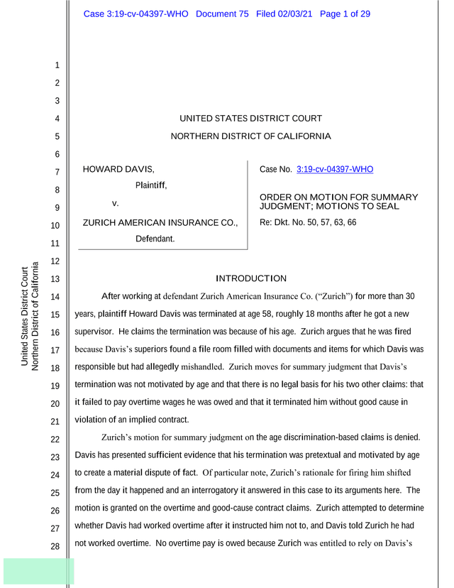 United States District Court Order On Motion For Summary Judgment screenshot