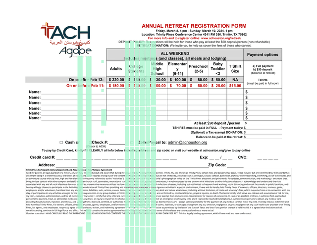 Annual Retreat Registration Form screenshot
