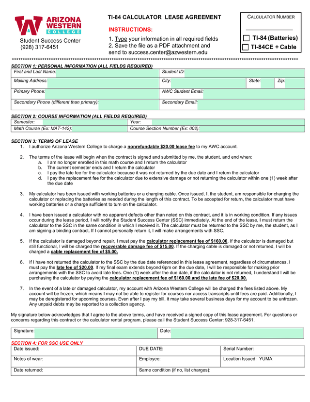 Calculator Lease Agreement screenshot