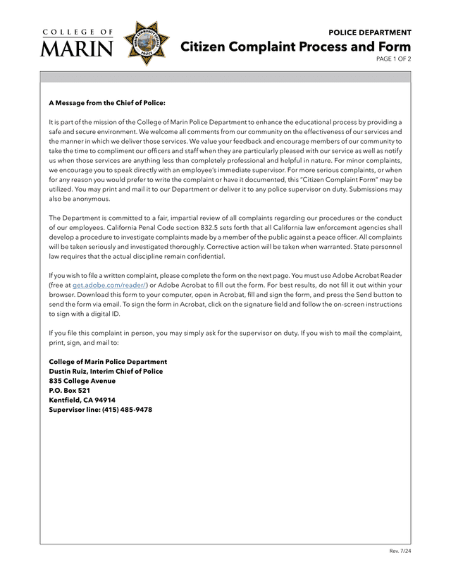Citizen Complaint Process And Form screenshot