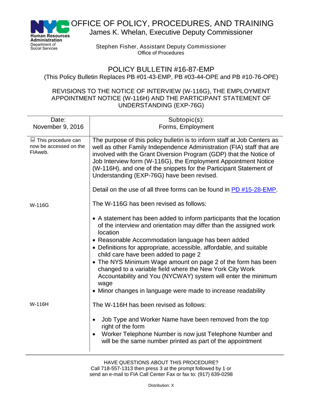 Revisions To The Notice Of Interview (W 116G), The Employment Appointment Notice (W 116H) And The Pa screenshot