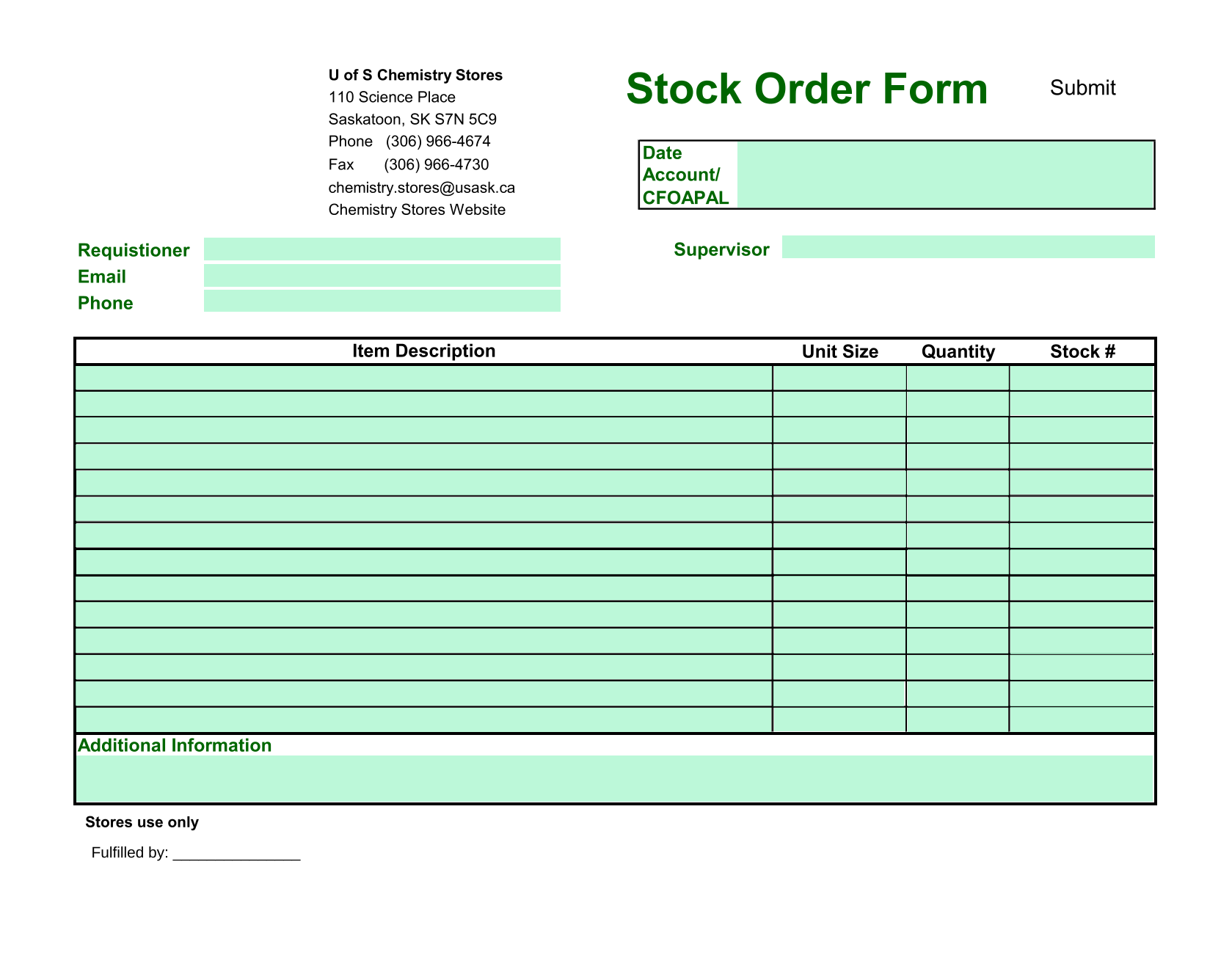 Stock Order Form screenshot