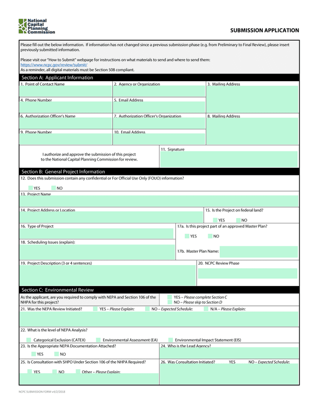 NCPC Submission Form screenshot