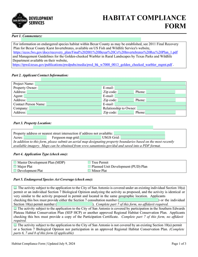 Habitat Compliance Form screenshot