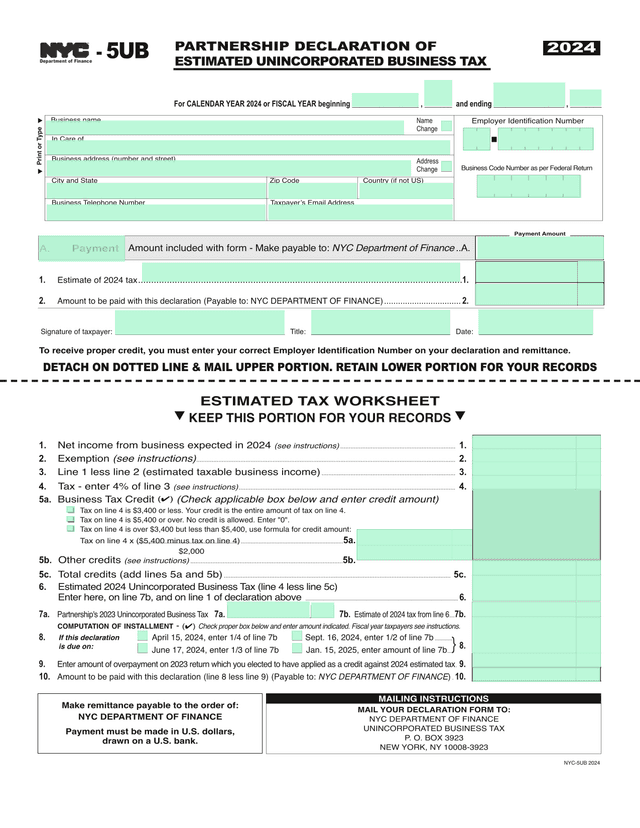 Partnership Declaration Of Estimated Unincorporated Business Tax screenshot