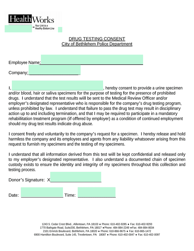 Drug Testing Consent screenshot
