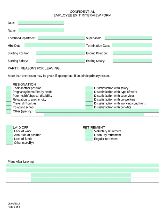 EMPLOYEE EXIT INTERVIEW FORM screenshot