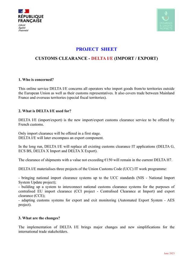 DELTA IE Project Sheet screenshot