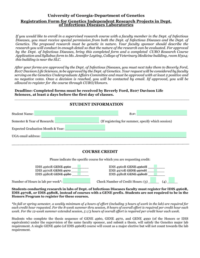 Registration Form For Genetics Independent Research Projects screenshot