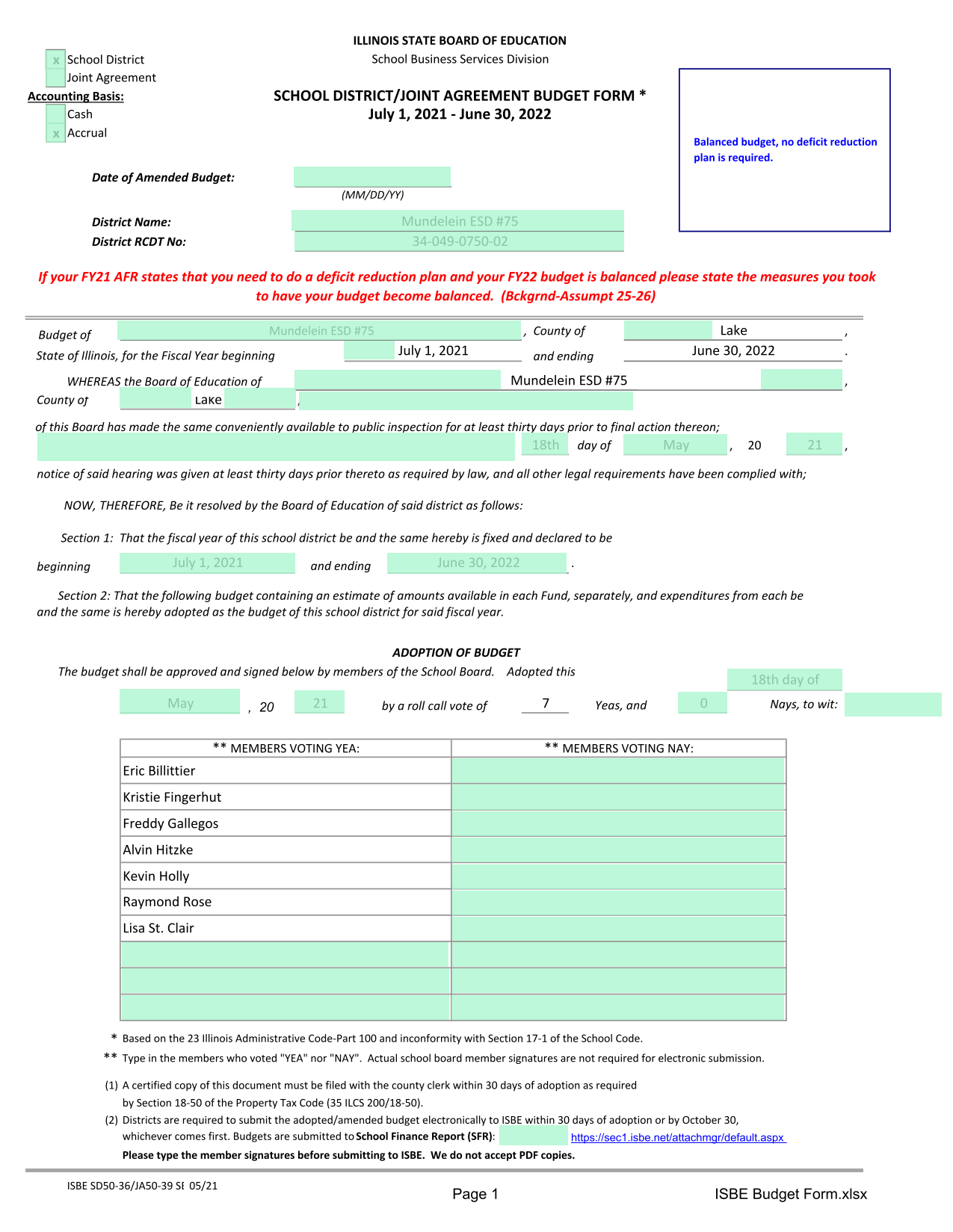 School DistrictJoint Agreement Budget Form screenshot